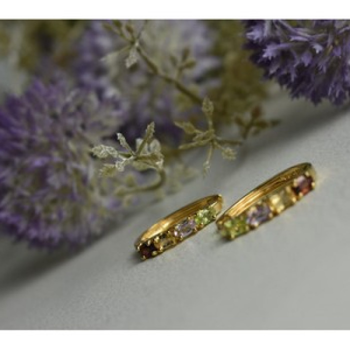 925 Sterling Silver Gold Plated Multi Gemstones Earrings