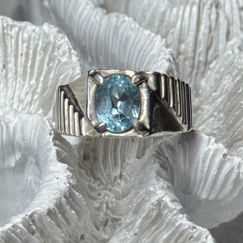 Men's 925 Sterling Silver Topaz Ring Size 8.5