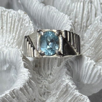 Men's 925 Sterling Silver Topaz Ring Size 8.5