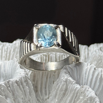 Men's 925 Sterling Silver Topaz Ring Size 8.5