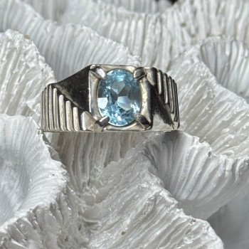 Men's 925 Sterling Silver Topaz Ring Size 8.5