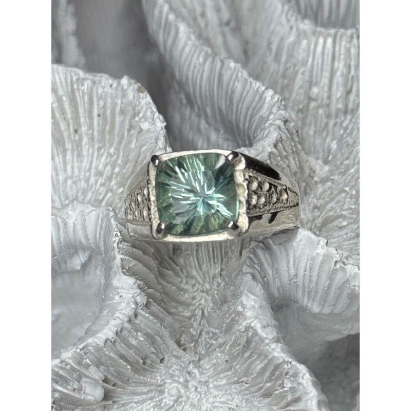 925 Sterling Silver Prasiolite Men's Ring Size 9