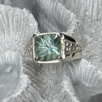 925 Sterling Silver Prasiolite Men'S Ring Size 9