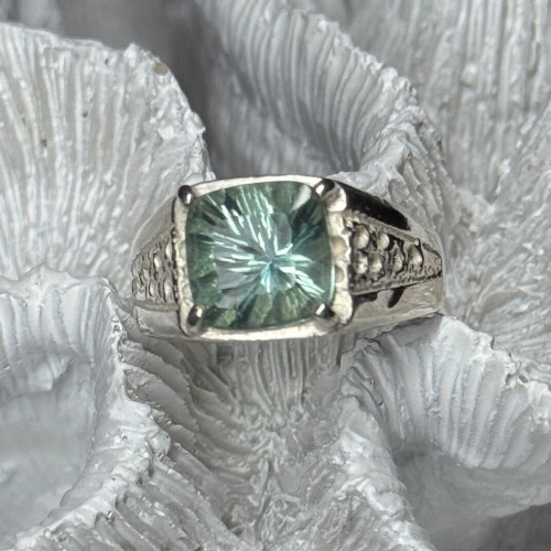 925 Sterling Silver Prasiolite Men'S Ring Size 9