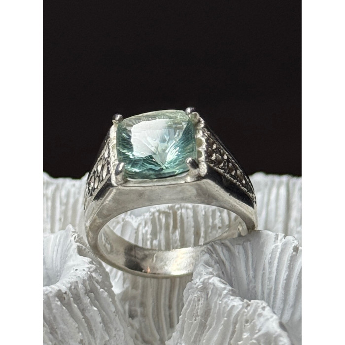 925 Sterling Silver Prasiolite Men's Ring Size 9