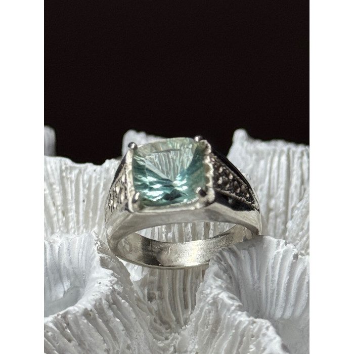 925 Sterling Silver Prasiolite Men's Ring Size 9