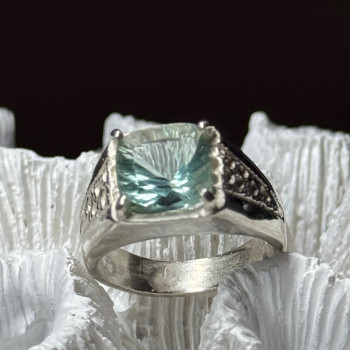 925 Sterling Silver Prasiolite Men'S Ring Size 9