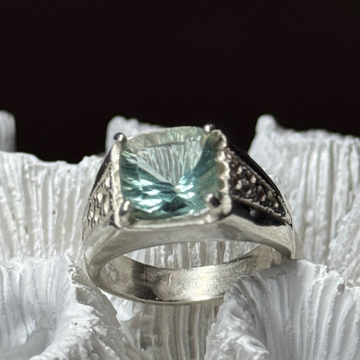 925 Sterling Silver Prasiolite Men'S Ring Size 9