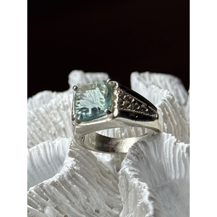 925 Sterling Silver Prasiolite Men's Ring Size 9