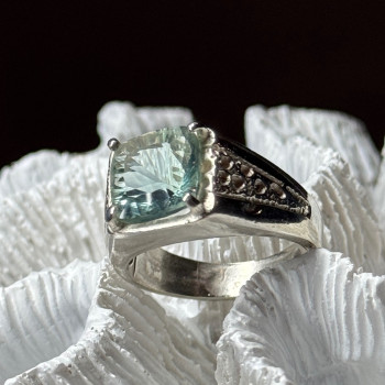 925 Sterling Silver Prasiolite Men'S Ring Size 9