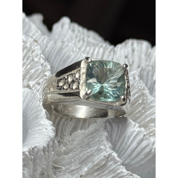 925 Sterling Silver Prasiolite Men's Ring Size 9