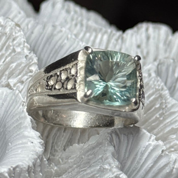 925 Sterling Silver Prasiolite Men'S Ring Size 9
