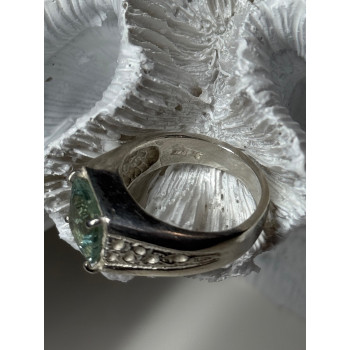 925 Sterling Silver Prasiolite Men's Ring Size 9