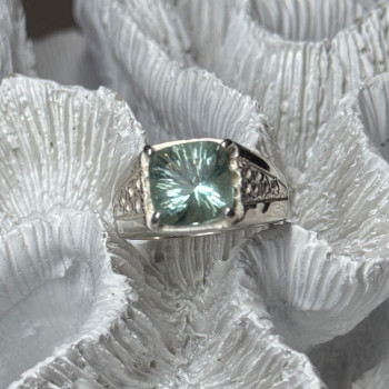925 Sterling Silver Prasiolite Men'S Ring Size 9