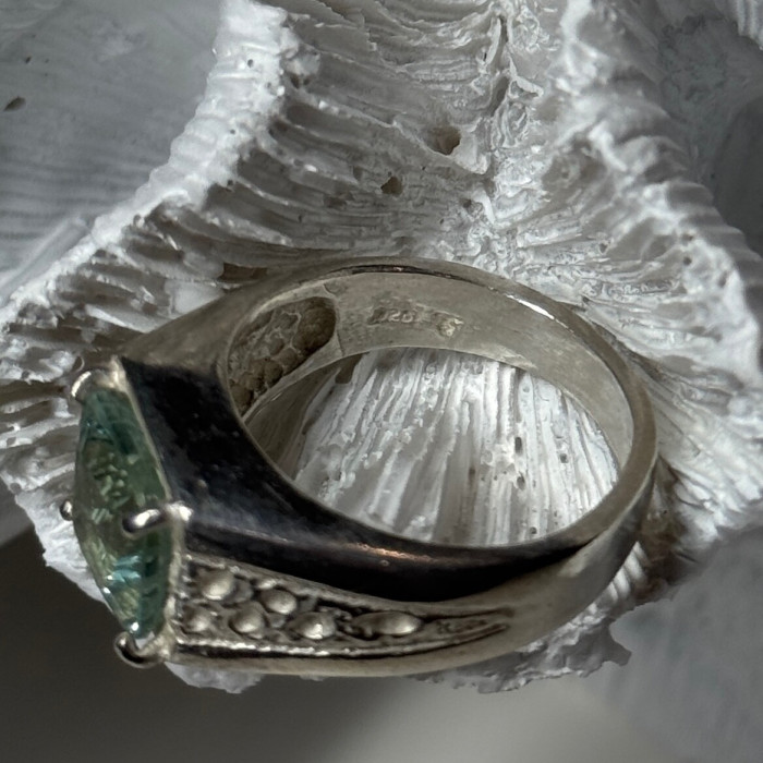 925 Sterling Silver Prasiolite Men'S Ring Size 9