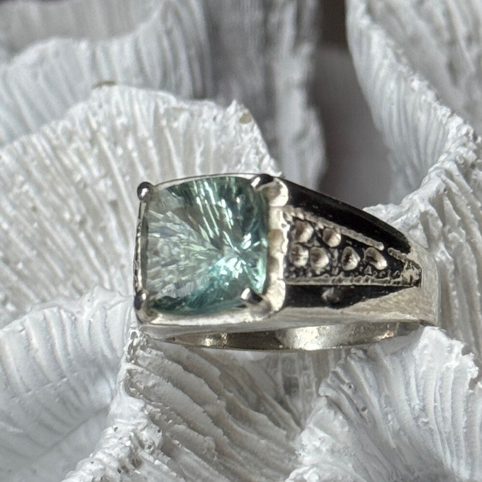 925 Sterling Silver Prasiolite Men'S Ring Size 9