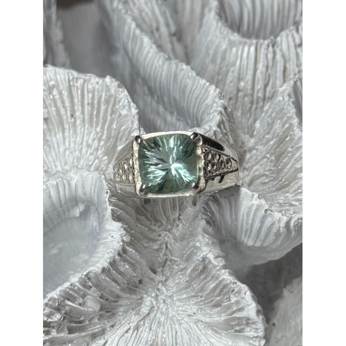 925 Sterling Silver Prasiolite Men's Ring Size 9