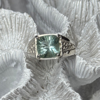 925 Sterling Silver Prasiolite Men'S Ring Size 9