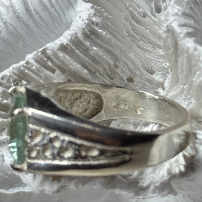 925 Sterling Silver Prasiolite Men'S Ring Size 9