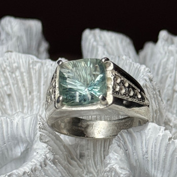 925 Sterling Silver Prasiolite Men'S Ring Size 9