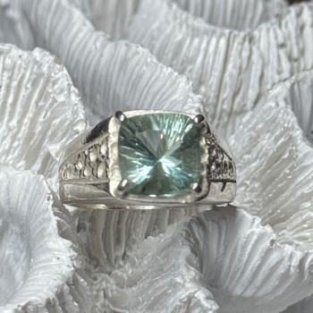 925 Sterling Silver Prasiolite Men'S Ring Size 9