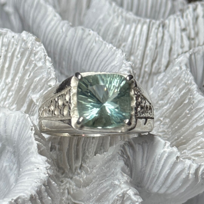 925 Sterling Silver Prasiolite Men'S Ring Size 9