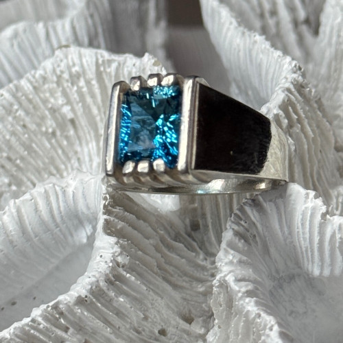 Men'S 925 Sterling Silver Aquamarine Ring Size 9