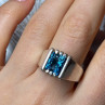 Men'S 925 Sterling Silver Aquamarine Ring Size 9