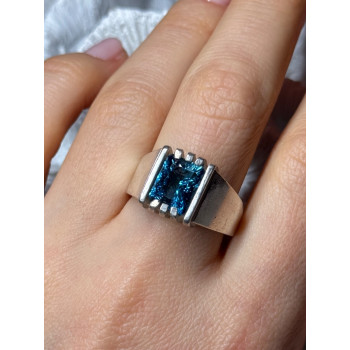 MEN'S 925 STERLING SILVER AQUAMARINE RING SIZE 9