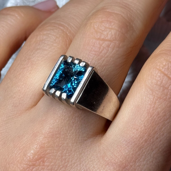 Men'S 925 Sterling Silver Aquamarine Ring Size 9