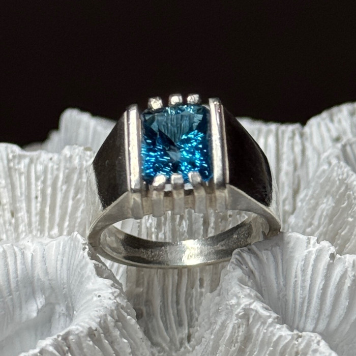 Men'S 925 Sterling Silver Aquamarine Ring Size 9
