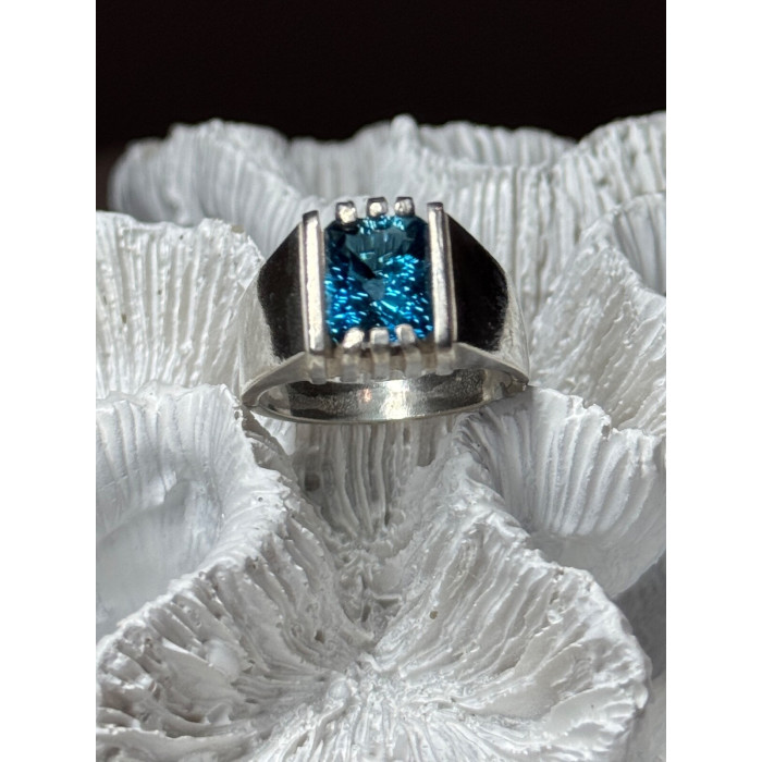 MEN'S 925 STERLING SILVER AQUAMARINE RING SIZE 9