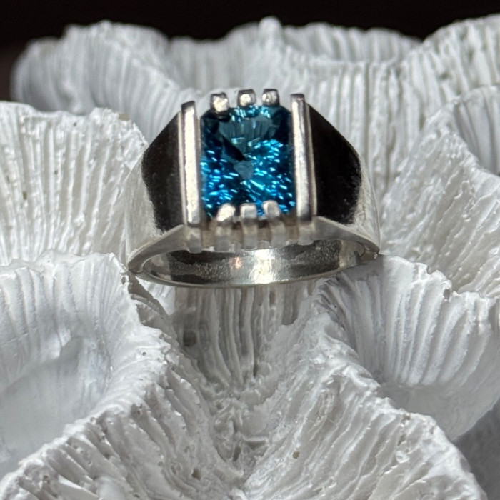 Men'S 925 Sterling Silver Aquamarine Ring Size 9