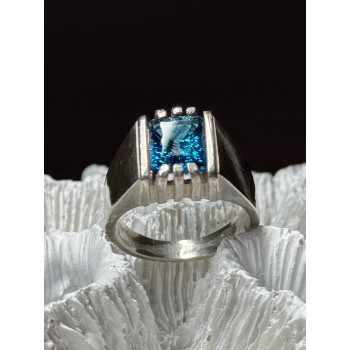 MEN'S 925 STERLING SILVER AQUAMARINE RING SIZE 9