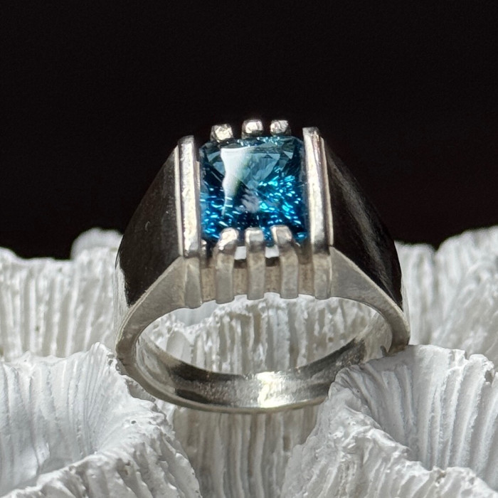 Men'S 925 Sterling Silver Aquamarine Ring Size 9