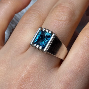 Men'S 925 Sterling Silver Aquamarine Ring Size 9