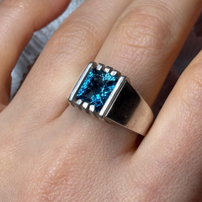 Men'S 925 Sterling Silver Aquamarine Ring Size 9