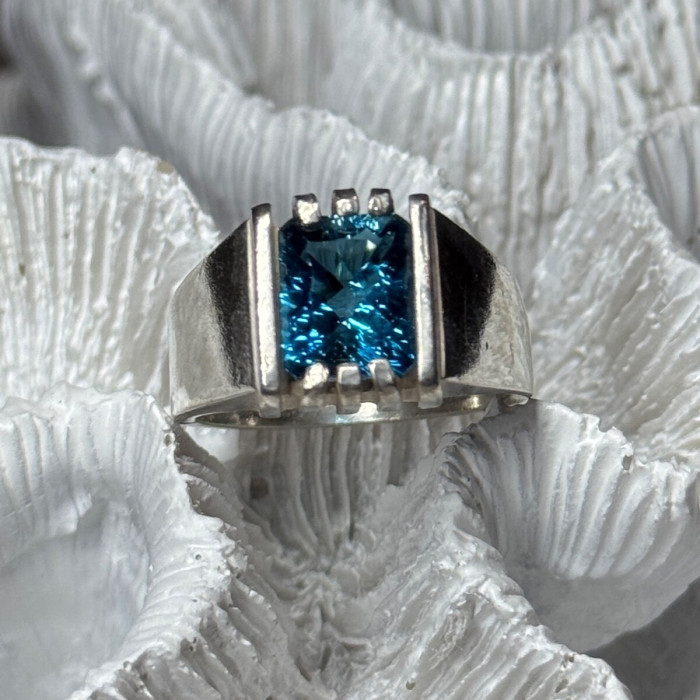 Men'S 925 Sterling Silver Aquamarine Ring Size 9