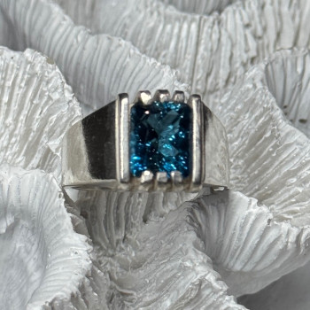 Men'S 925 Sterling Silver Aquamarine Ring Size 9