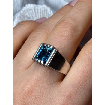 MEN'S 925 STERLING SILVER AQUAMARINE RING SIZE 9