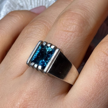 Men'S 925 Sterling Silver Aquamarine Ring Size 9