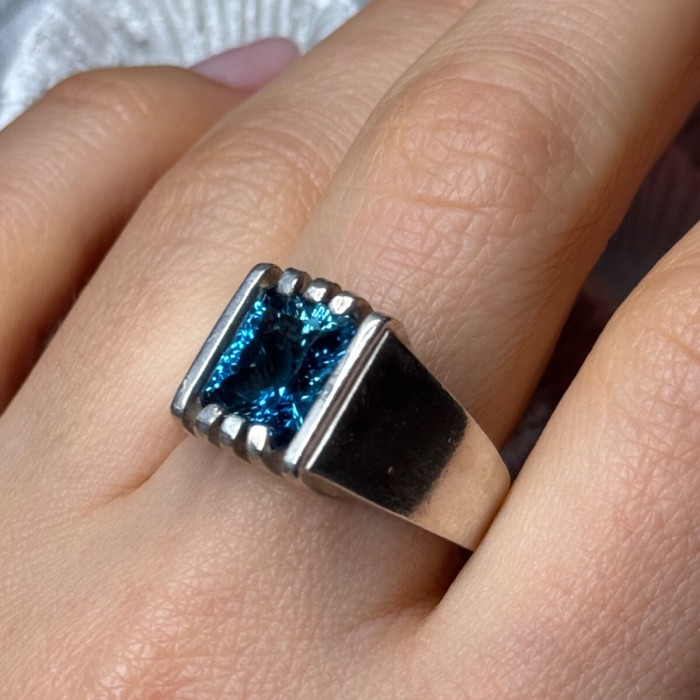 Men'S 925 Sterling Silver Aquamarine Ring Size 9