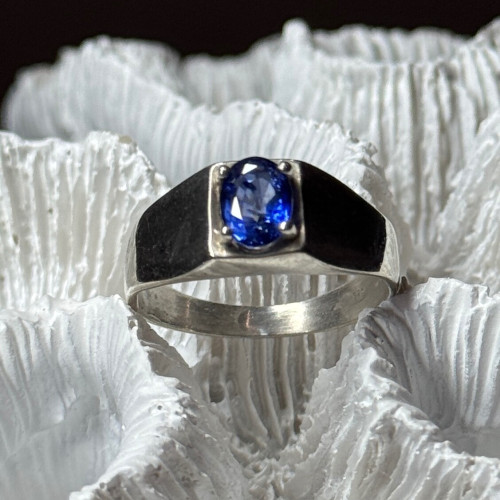 Men'S 925 Sterling Silver Sapphire Ring Size 8.5