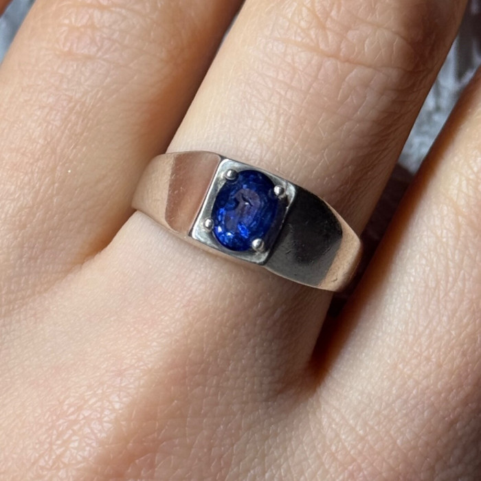 Men'S 925 Sterling Silver Sapphire Ring Size 8.5