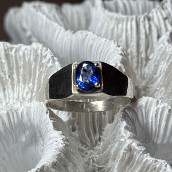 Men'S 925 Sterling Silver Sapphire Ring Size 8.5