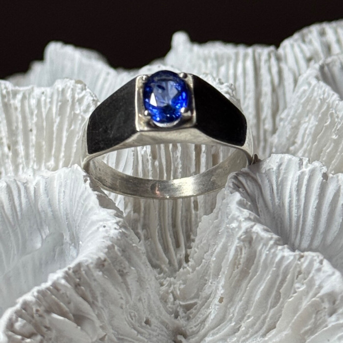 Men'S 925 Sterling Silver Sapphire Ring Size 8.5
